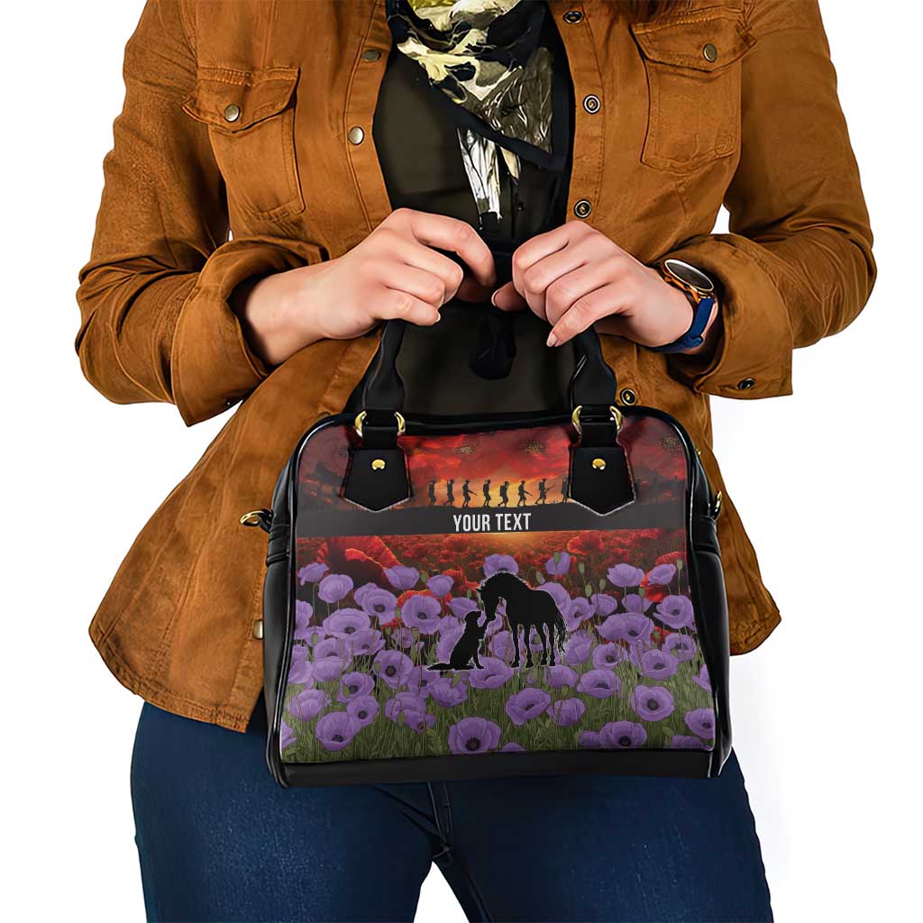 Personalised ANZAC Day Shoulder Handbag Remembering the Animals of War