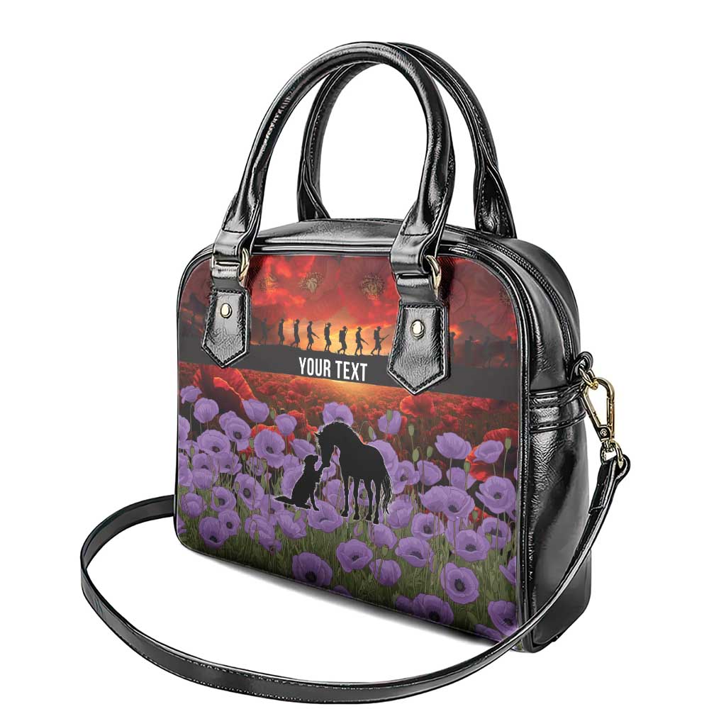 Personalised ANZAC Day Shoulder Handbag Remembering the Animals of War