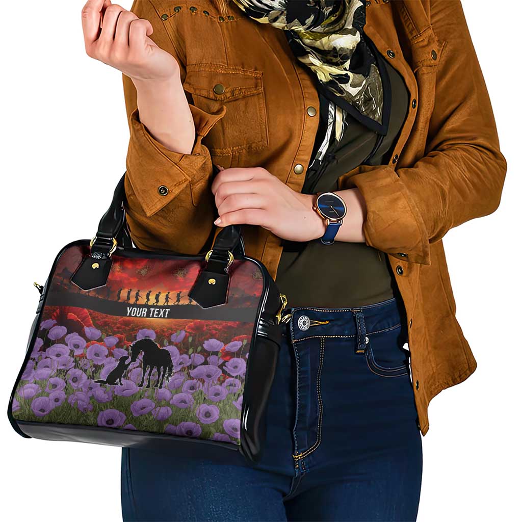 Personalised ANZAC Day Shoulder Handbag Remembering the Animals of War