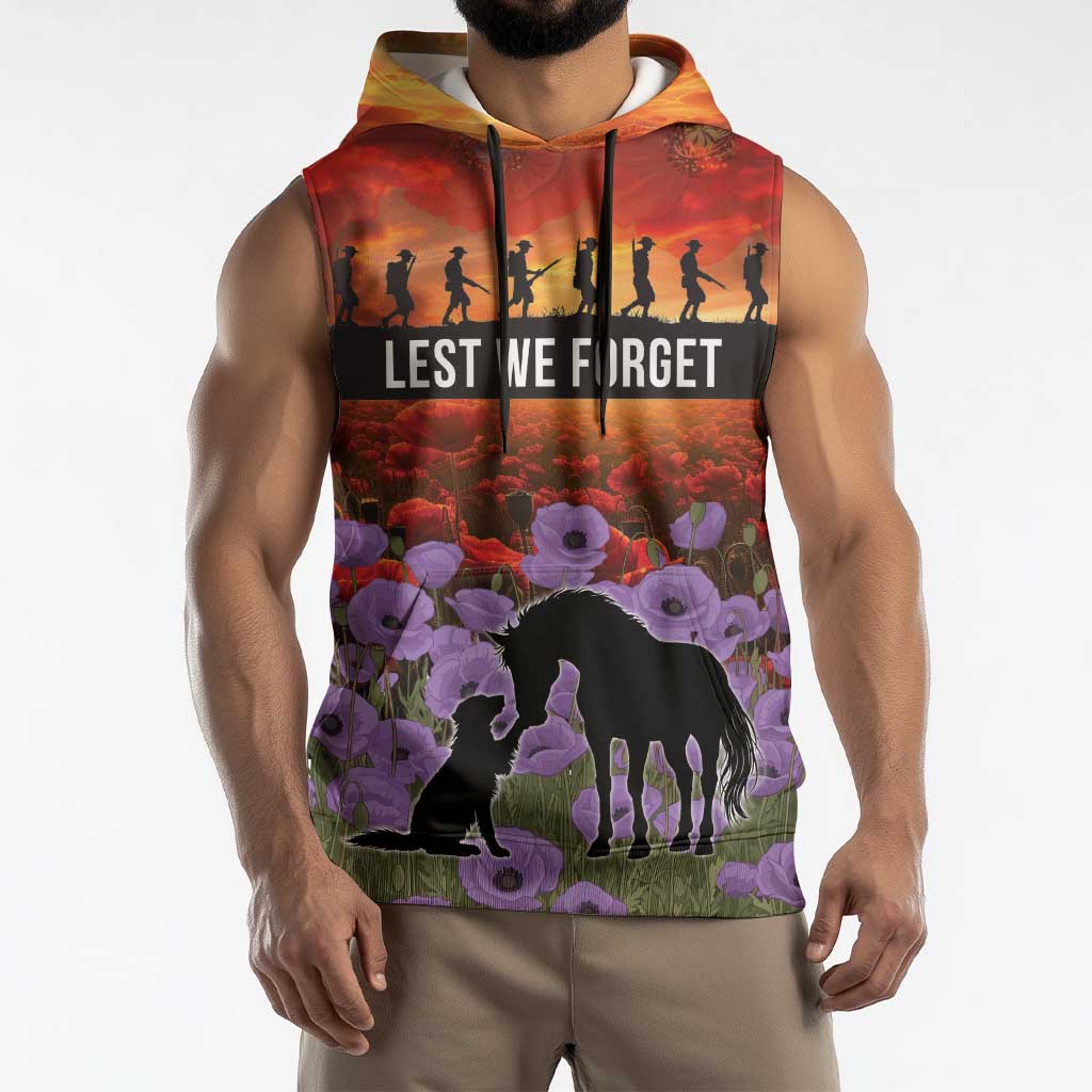 Personalised ANZAC Day Sleeveless Hoodie Remembering the Animals of War