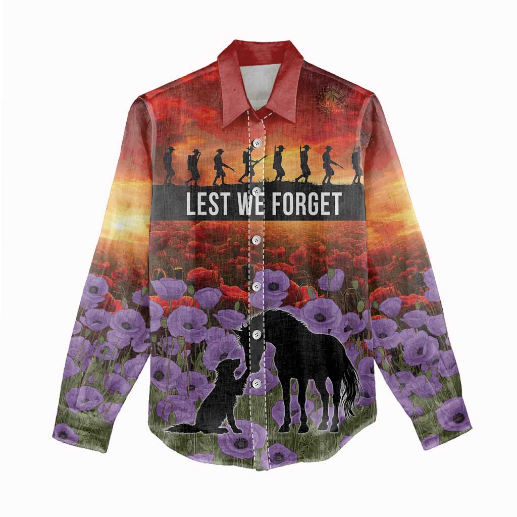 Personalised ANZAC Day Women Casual Shirt Remembering the Animals of War
