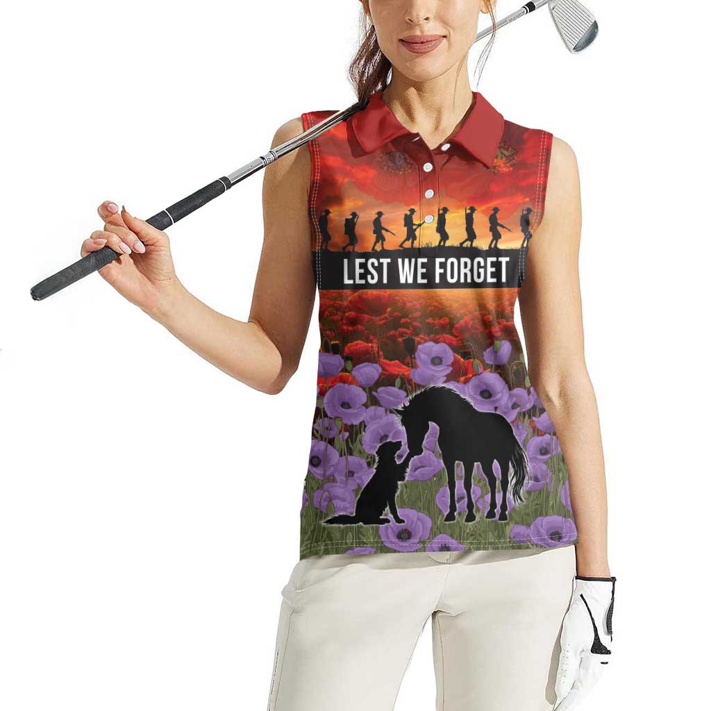 Personalised ANZAC Day Women Sleeveless Polo Shirt Remembering the Animals of War