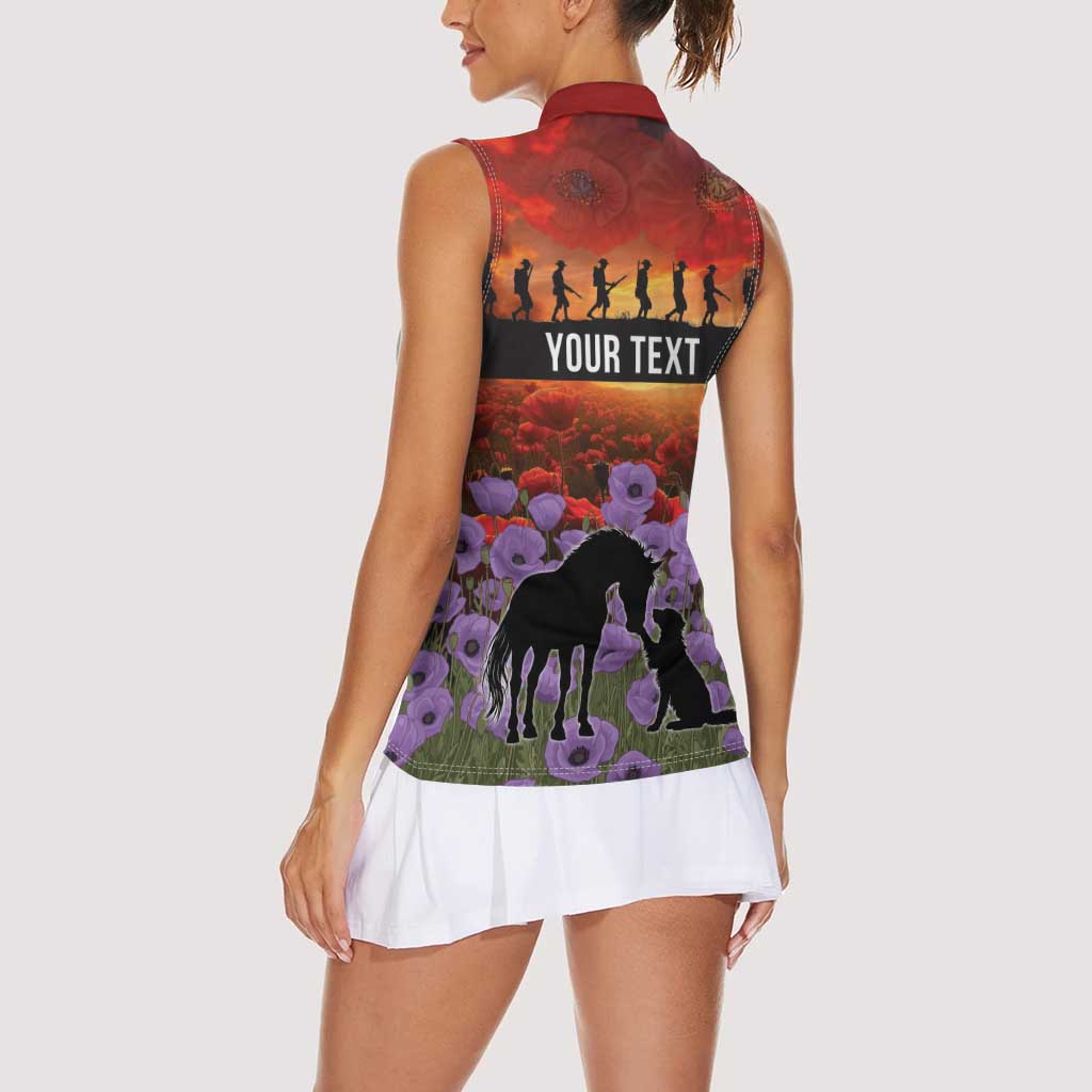 Personalised ANZAC Day Women Sleeveless Polo Shirt Remembering the Animals of War