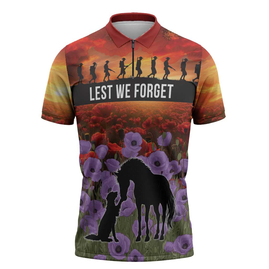 Personalised ANZAC Day Zipper Polo Shirt Remembering the Animals of War