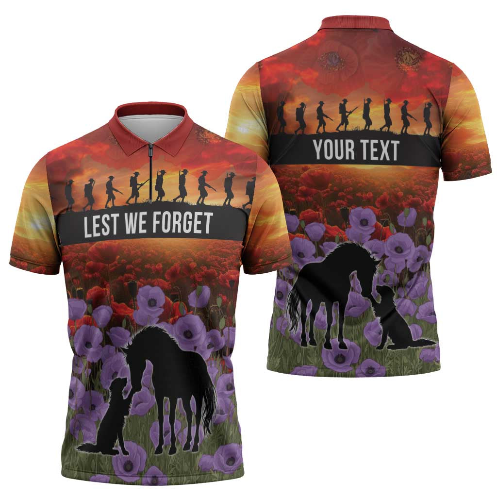 Personalised ANZAC Day Zipper Polo Shirt Remembering the Animals of War