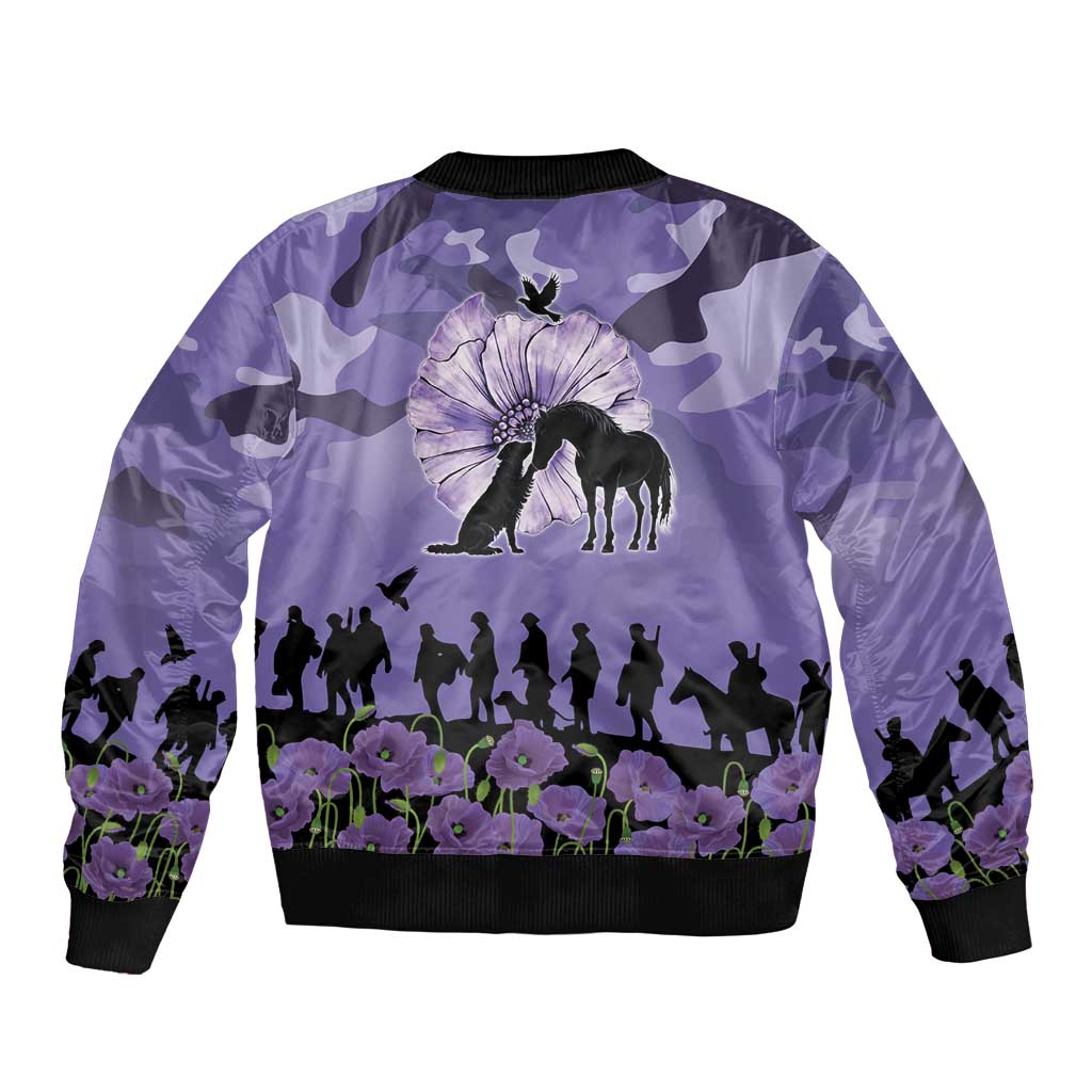 ANZAC Day Bomber Jacket Lest We Forget the Animals Too