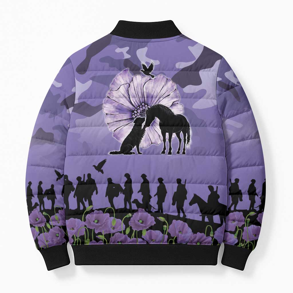 ANZAC Day Bomber Puffer Jacket Lest We Forget the Animals Too