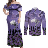 ANZAC Day Couples Matching Off Shoulder Maxi Dress and Long Sleeve Button Shirt Lest We Forget the Animals Too