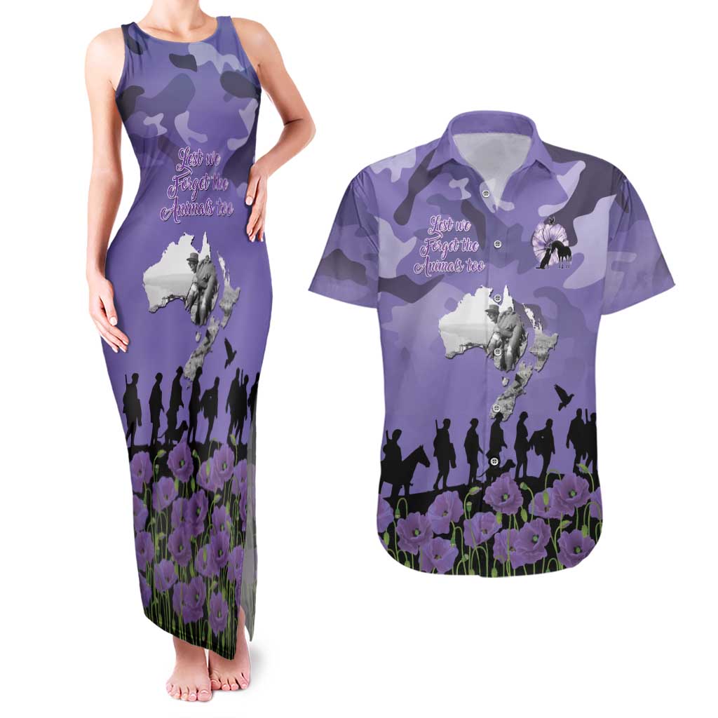 ANZAC Day Couples Matching Tank Maxi Dress and Hawaiian Shirt Lest We Forget the Animals Too LT19 Purple - Polynesian Pride