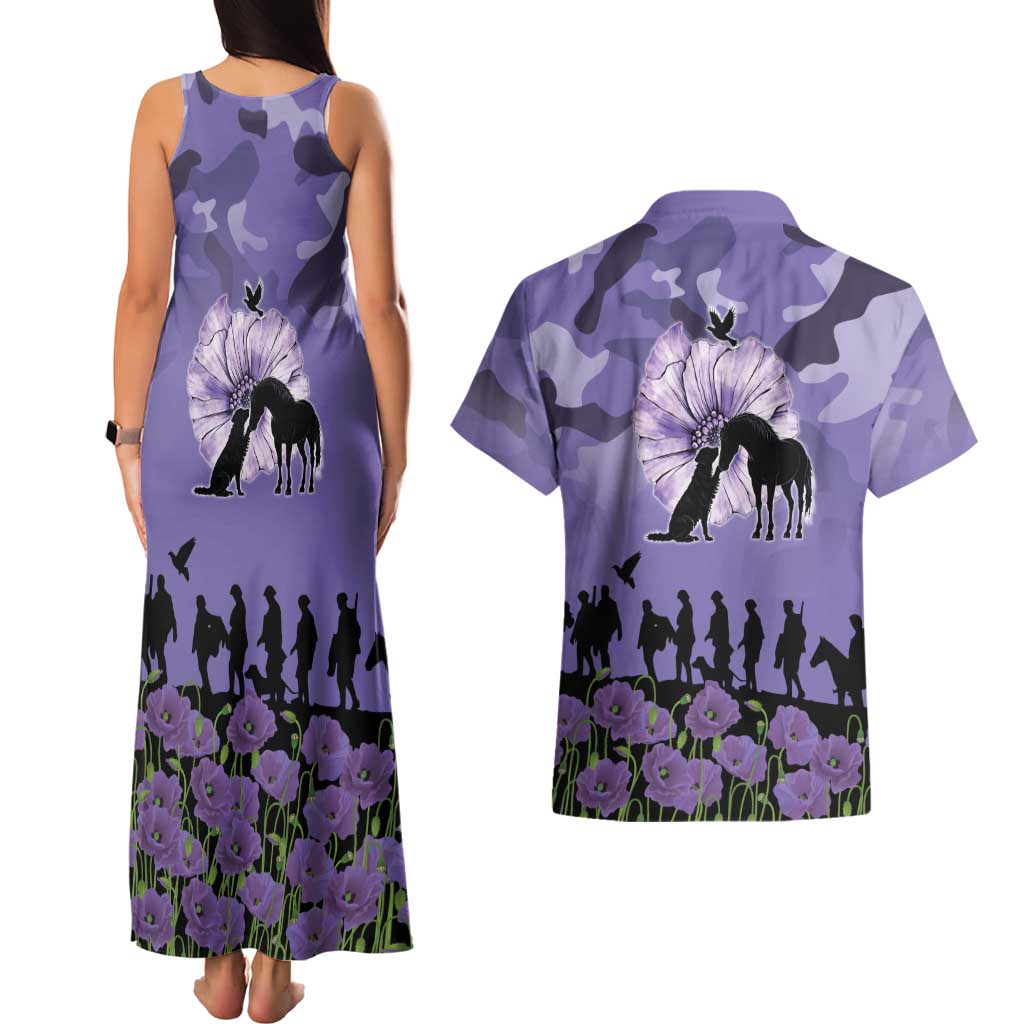 ANZAC Day Couples Matching Tank Maxi Dress and Hawaiian Shirt Lest We Forget the Animals Too LT19 - Polynesian Pride