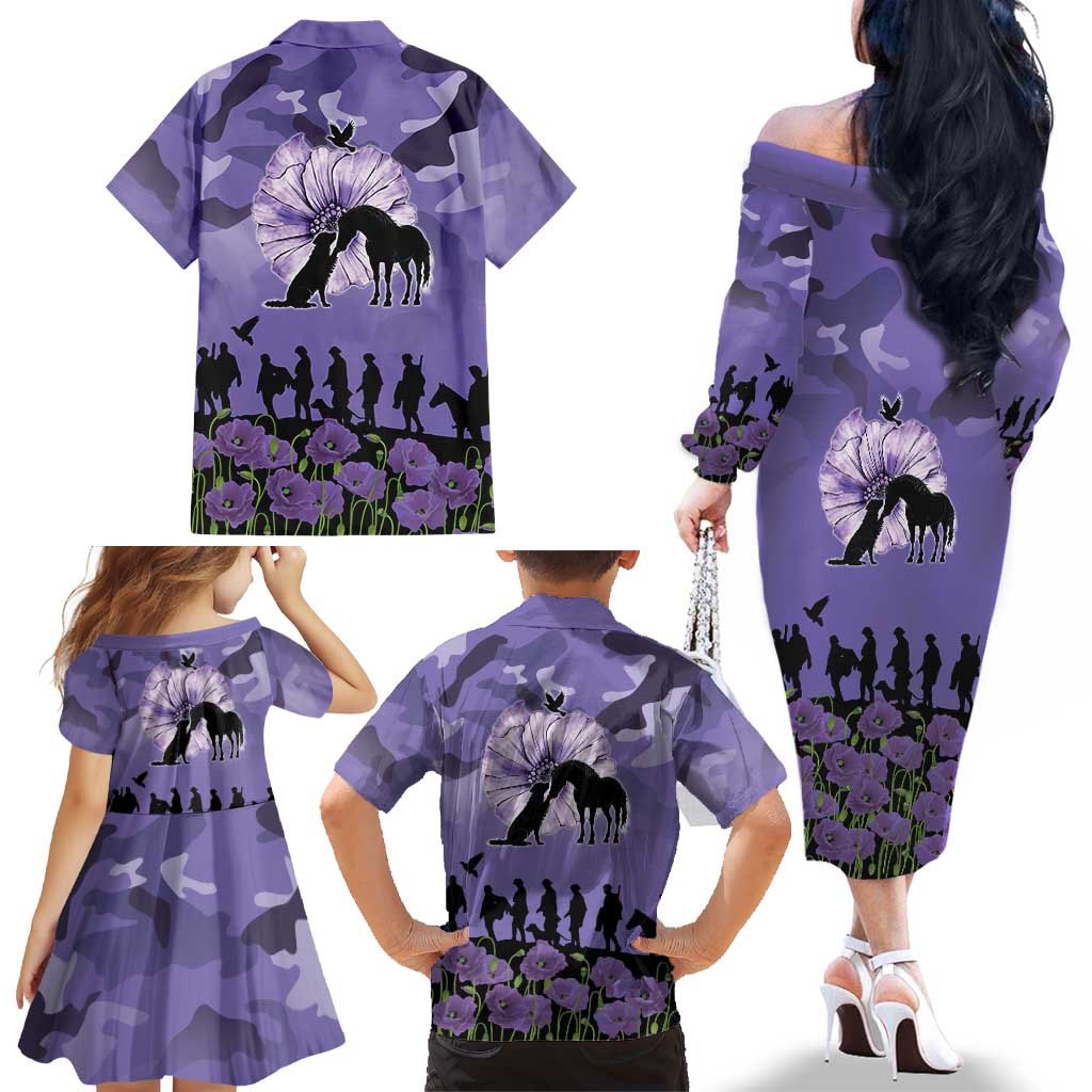 ANZAC Day Family Matching Off The Shoulder Long Sleeve Dress and Hawaiian Shirt Lest We Forget the Animals Too LT19 - Polynesian Pride