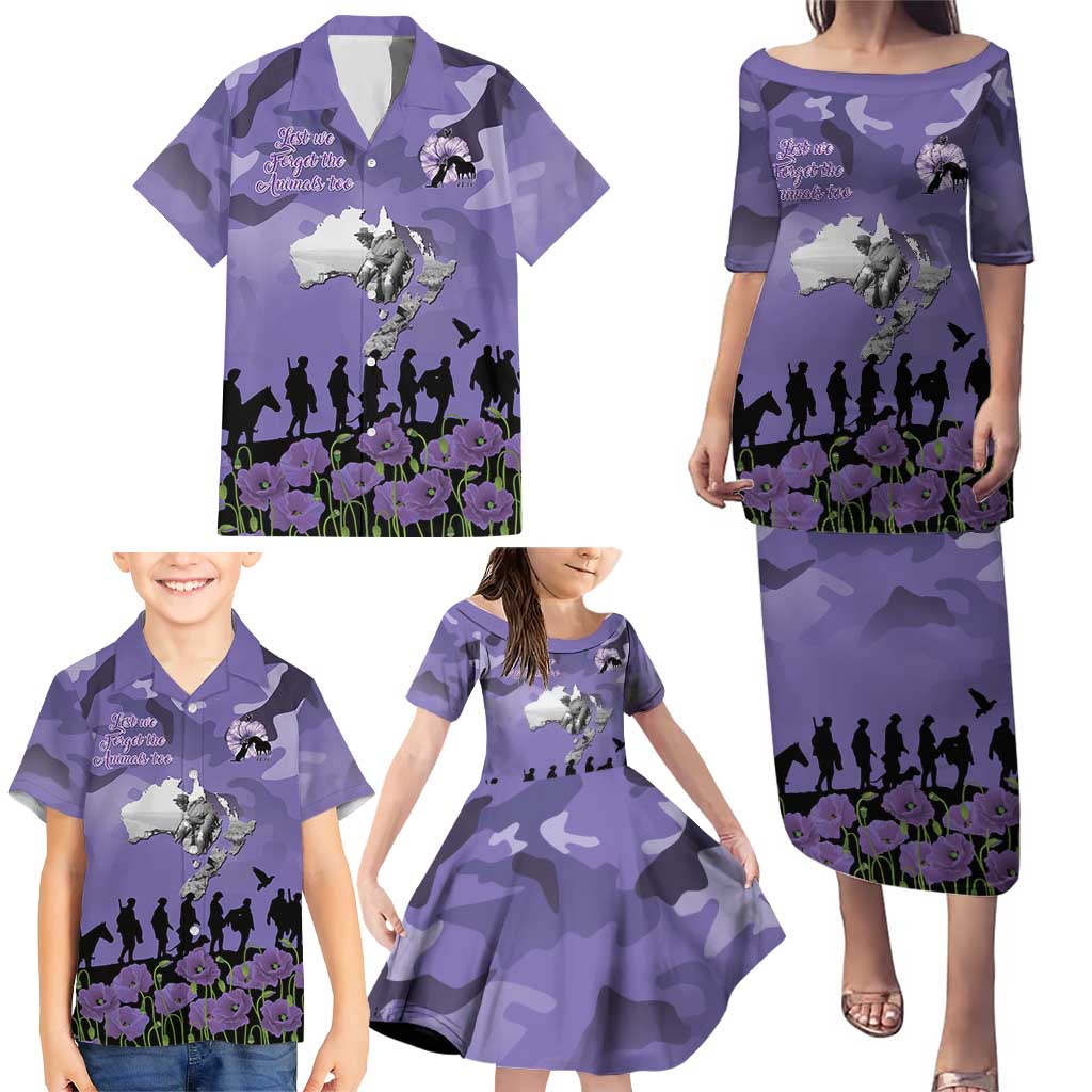 ANZAC Day Family Matching Puletasi and Hawaiian Shirt Lest We Forget the Animals Too