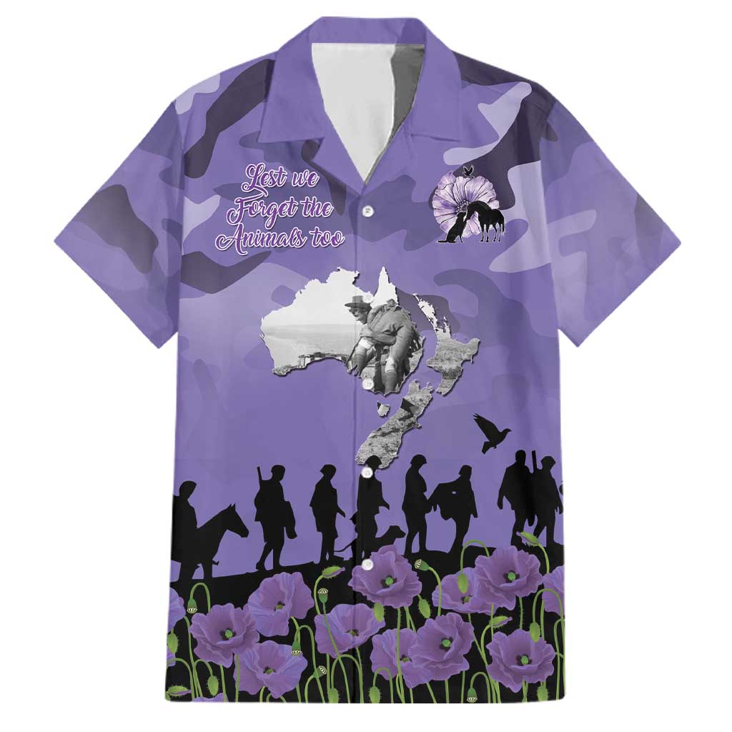 ANZAC Day Family Matching Tank Maxi Dress and Hawaiian Shirt Lest We Forget the Animals Too LT19 Dad's Shirt - Short Sleeve Purple - Polynesian Pride