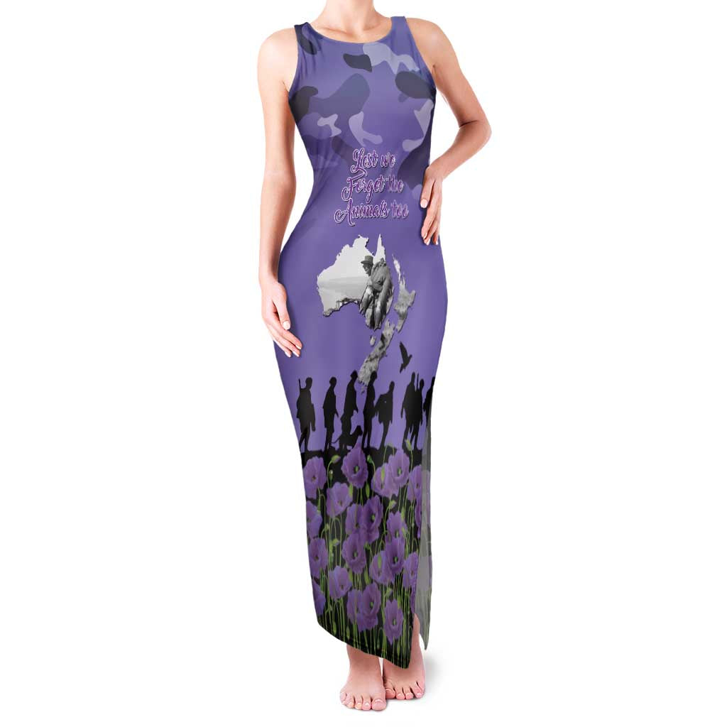 ANZAC Day Family Matching Tank Maxi Dress and Hawaiian Shirt Lest We Forget the Animals Too LT19 Mom's Dress Purple - Polynesian Pride