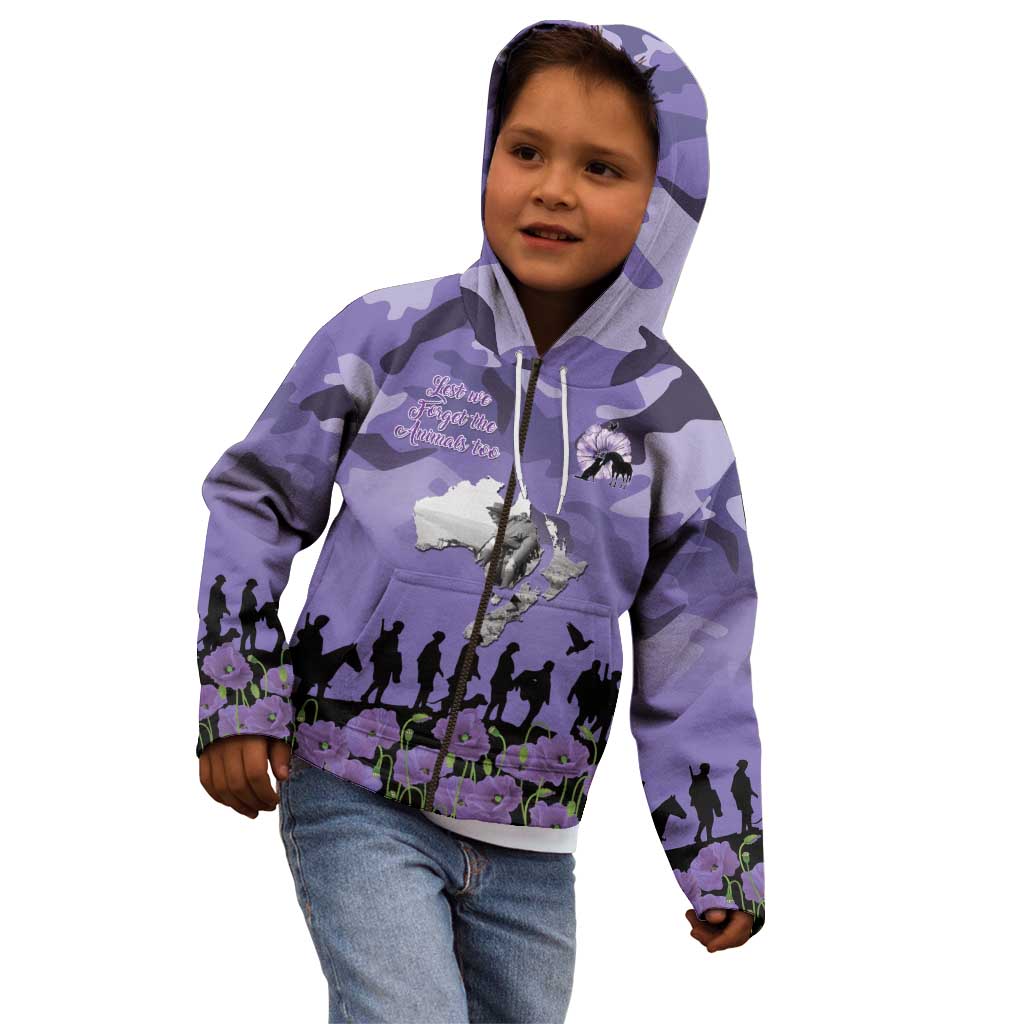 ANZAC Day Kid Hoodie Lest We Forget the Animals Too