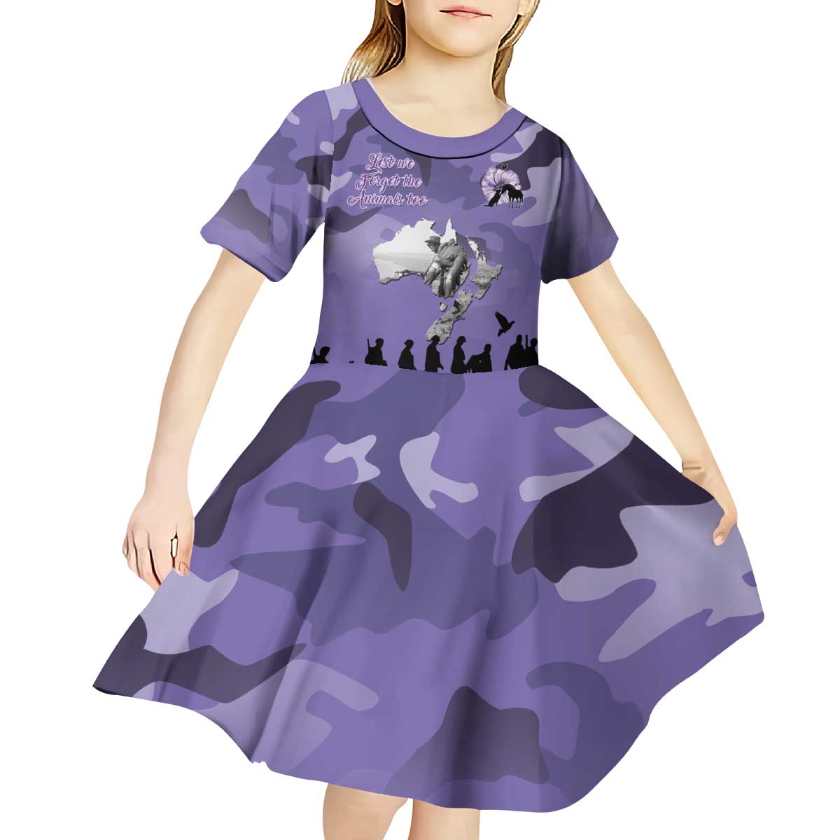 ANZAC Day Kid Short Sleeve Dress Lest We Forget the Animals Too