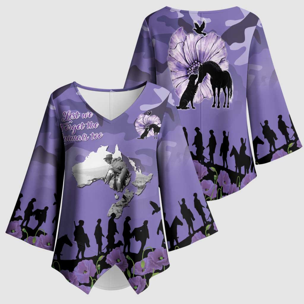 ANZAC Day Kimono Sleeve Blouse Lest We Forget the Animals Too