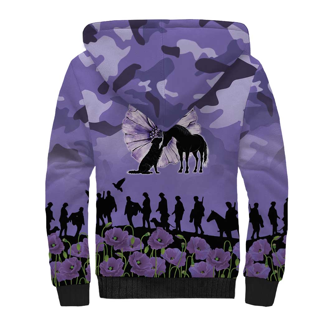 ANZAC Day Sherpa Hoodie Lest We Forget the Animals Too