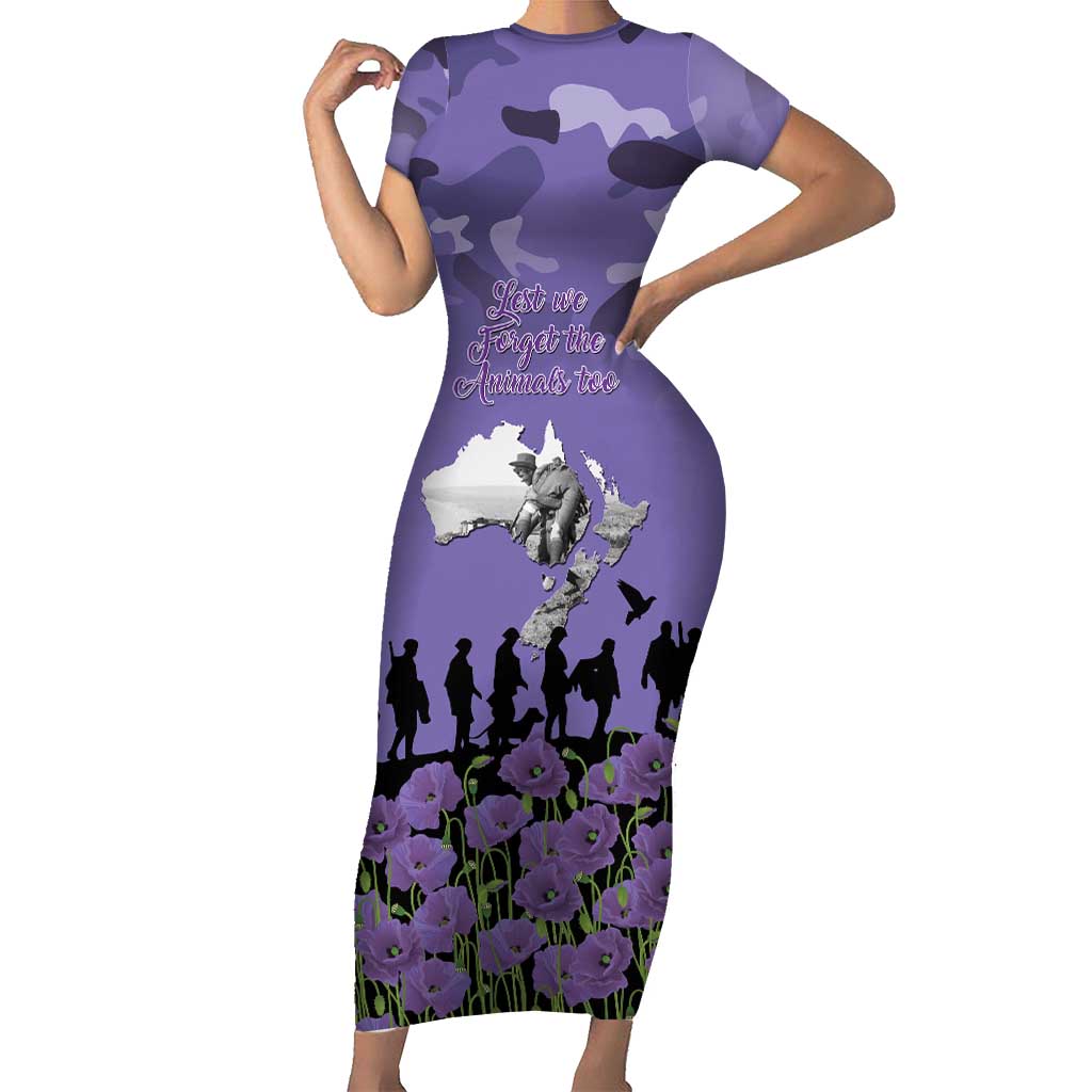 ANZAC Day Short Sleeve Bodycon Dress Lest We Forget the Animals Too