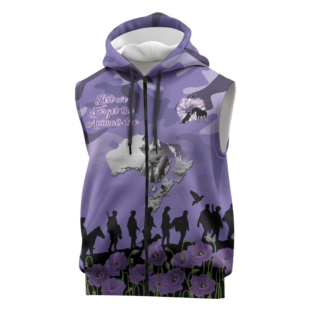 ANZAC Day Sleeveless Zip Hoodie Lest We Forget the Animals Too