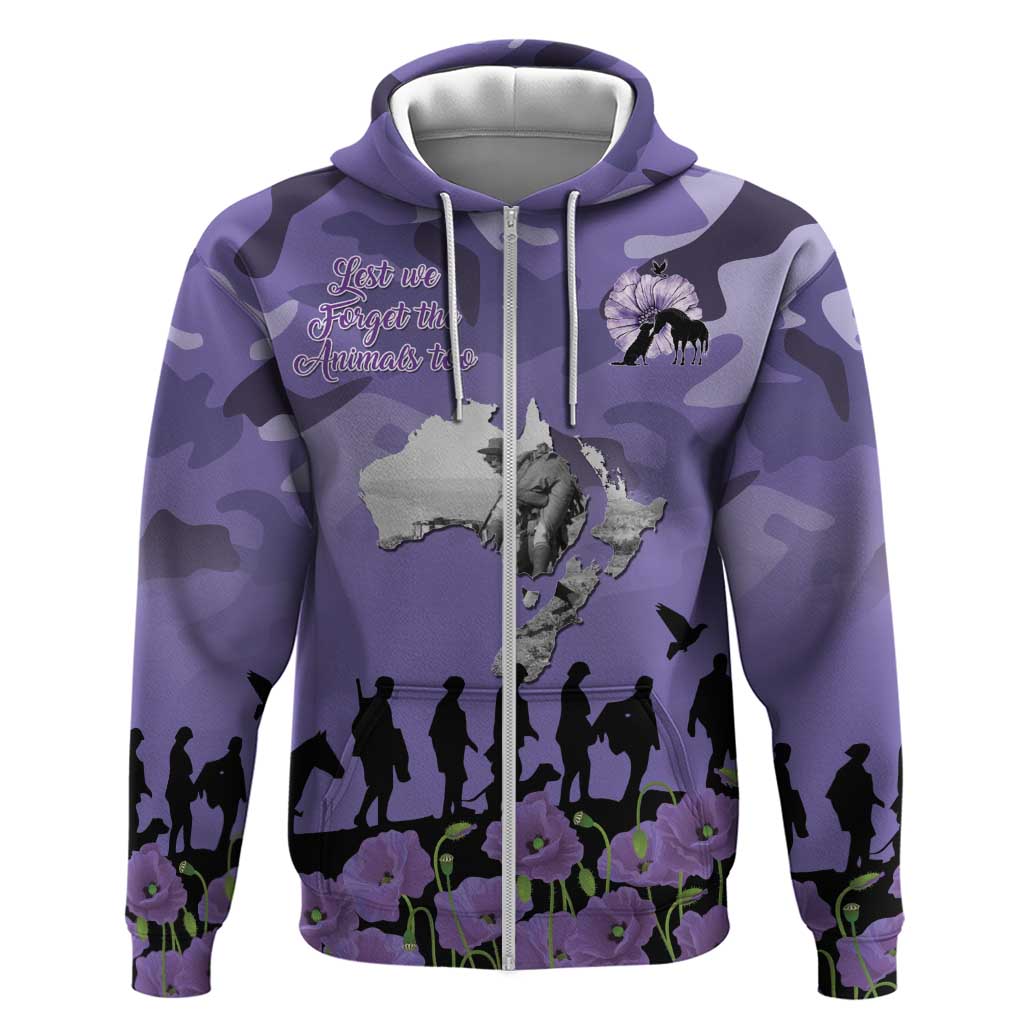 ANZAC Day Zip Hoodie Lest We Forget the Animals Too