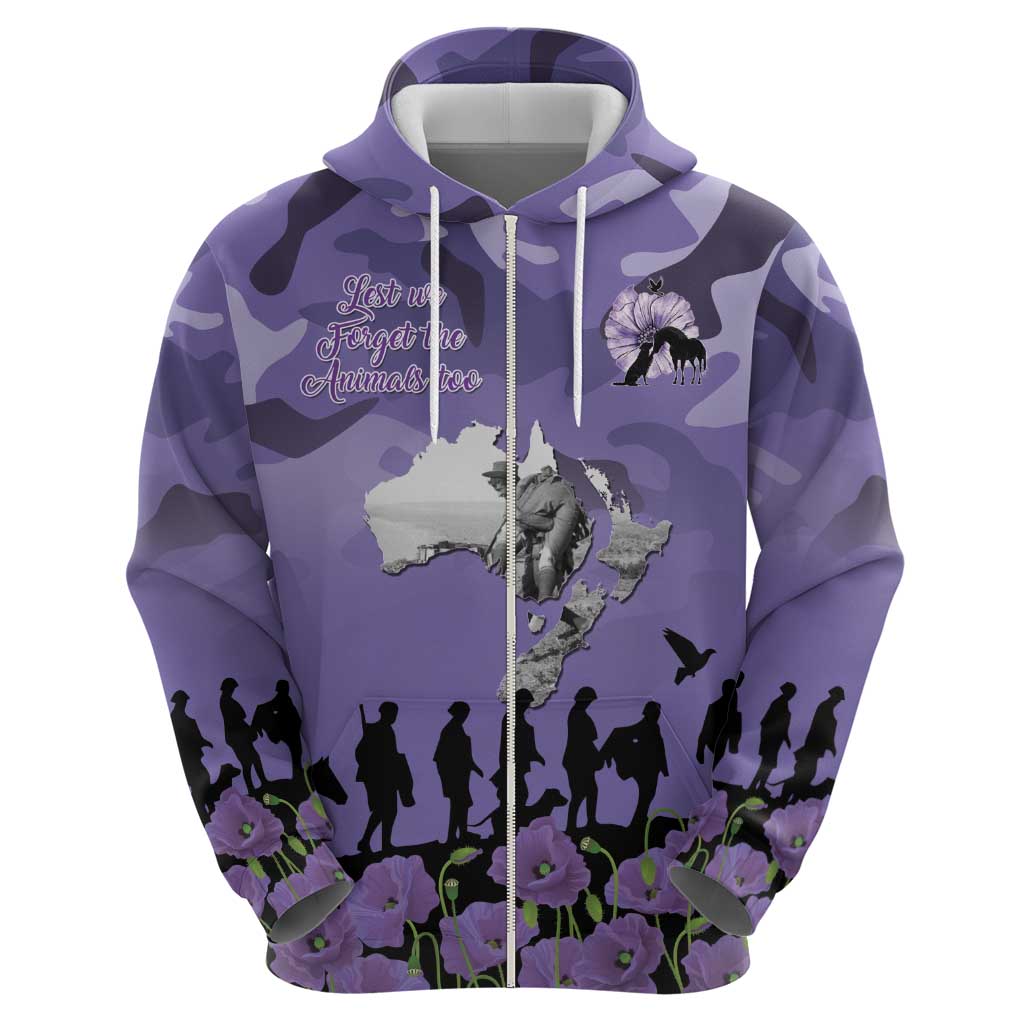 ANZAC Day Zip Hoodie Lest We Forget the Animals Too