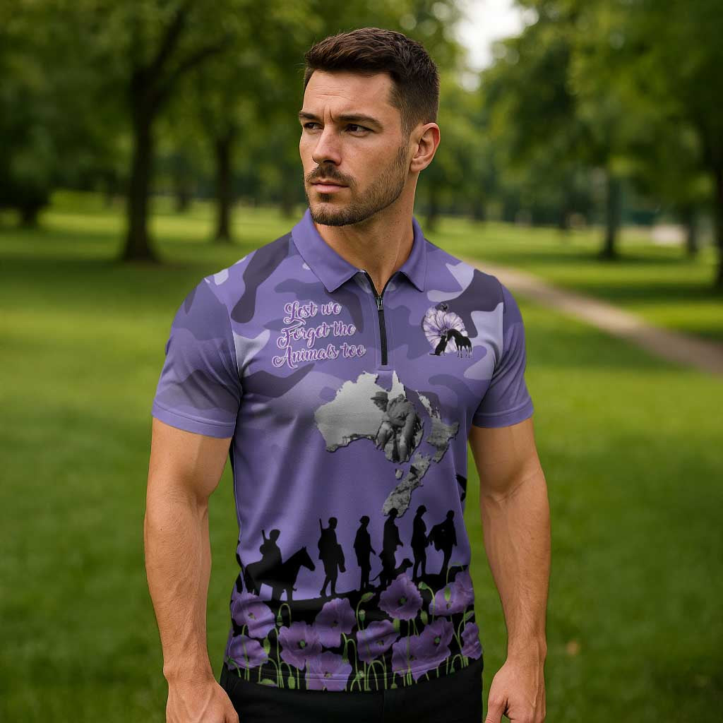 ANZAC Day Zipper Polo Shirt Lest We Forget the Animals Too