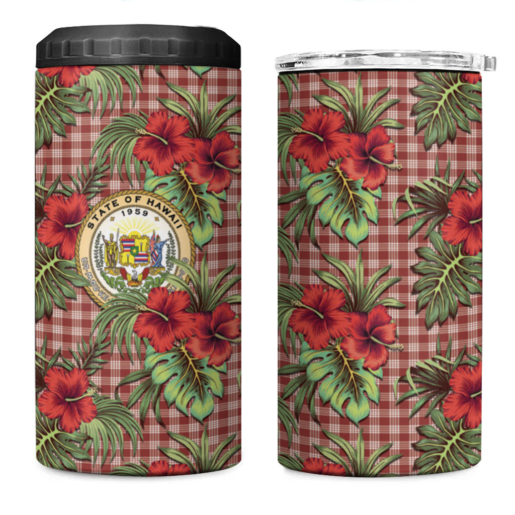 Vintage Hawaii Hibiscus Palaka 4 in 1 Can Cooler Tumbler Red Color