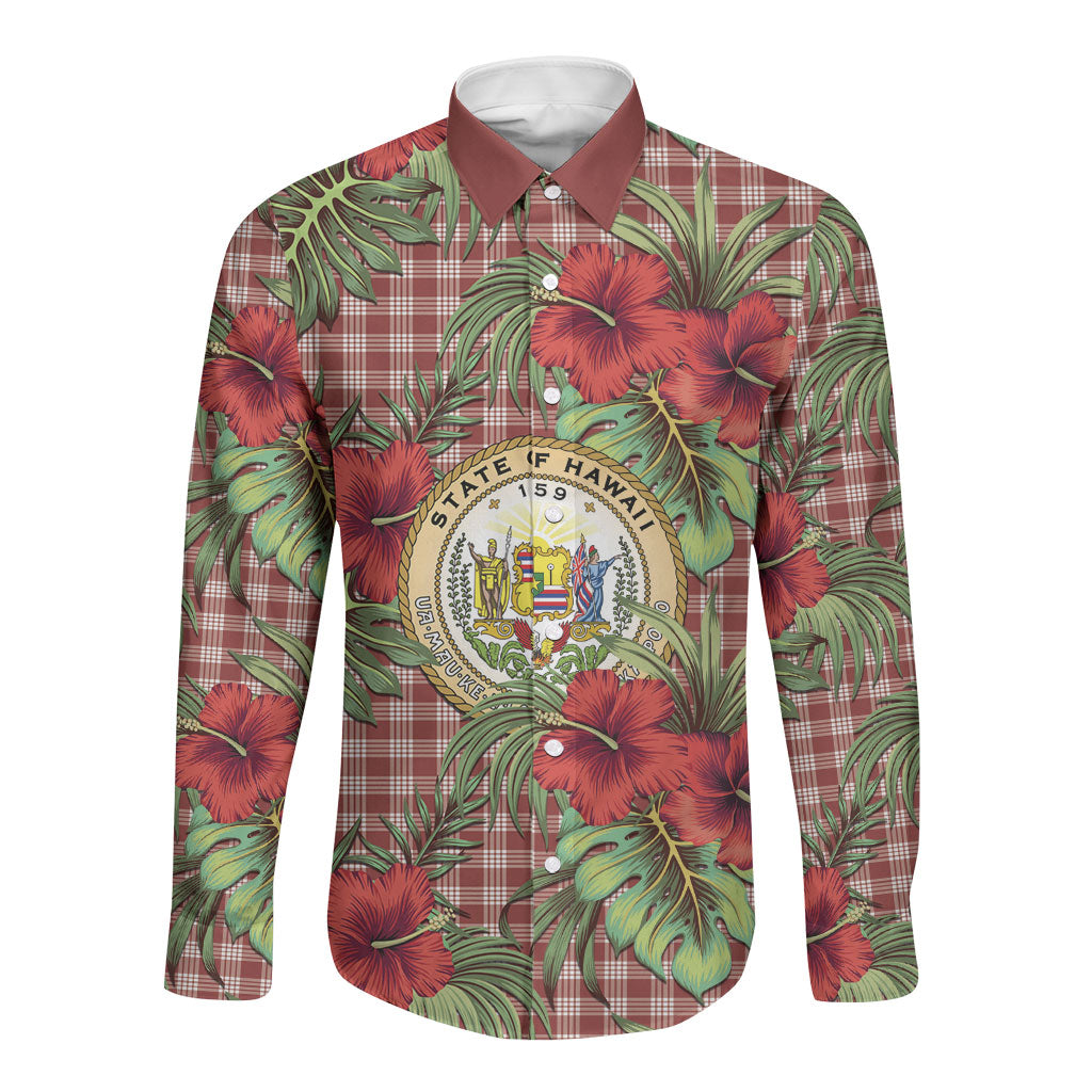 Vintage Hawaii Hibiscus Palaka Long Sleeve Button Shirt Red Color LT19 Unisex Red - Polynesian Pride