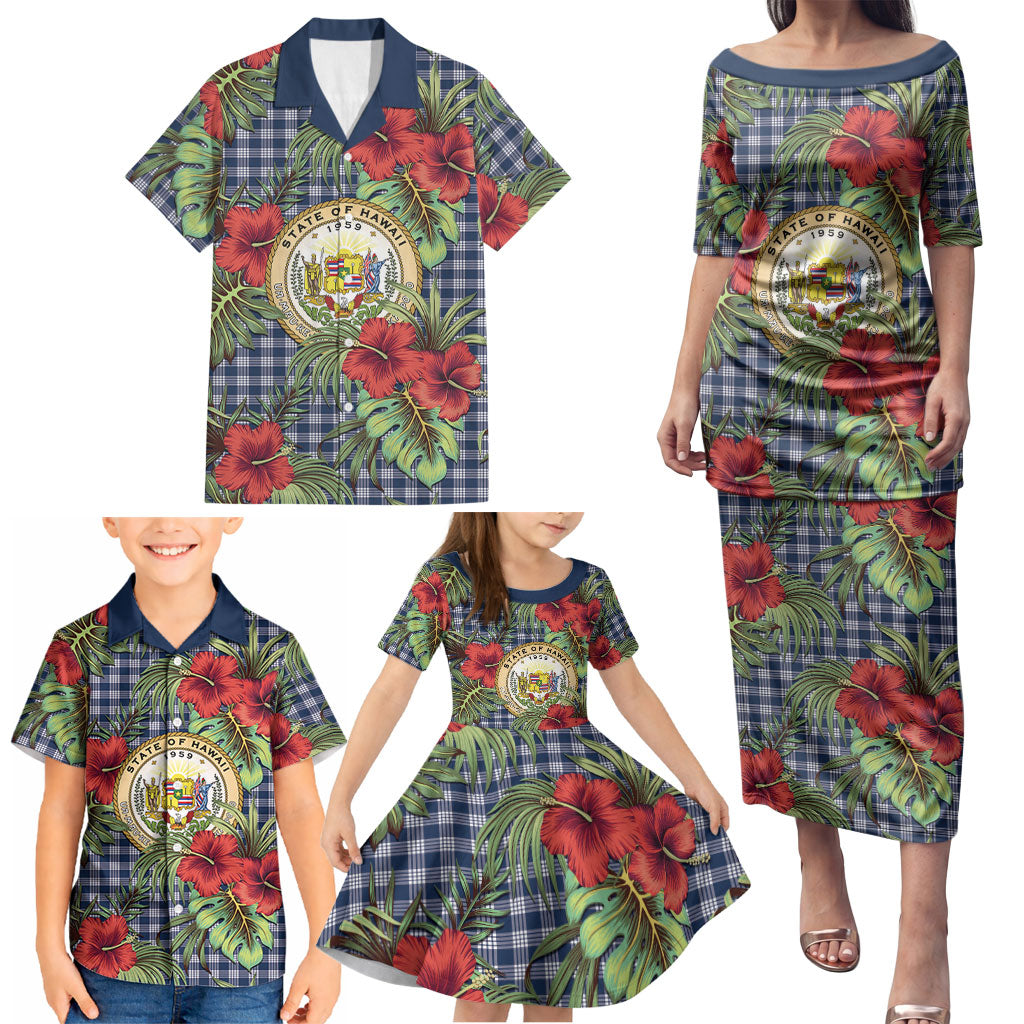 Vintage Hawaii Hibiscus Palaka Family Matching Puletasi and Hawaiian Shirt Navy Color LT19 - Polynesian Pride