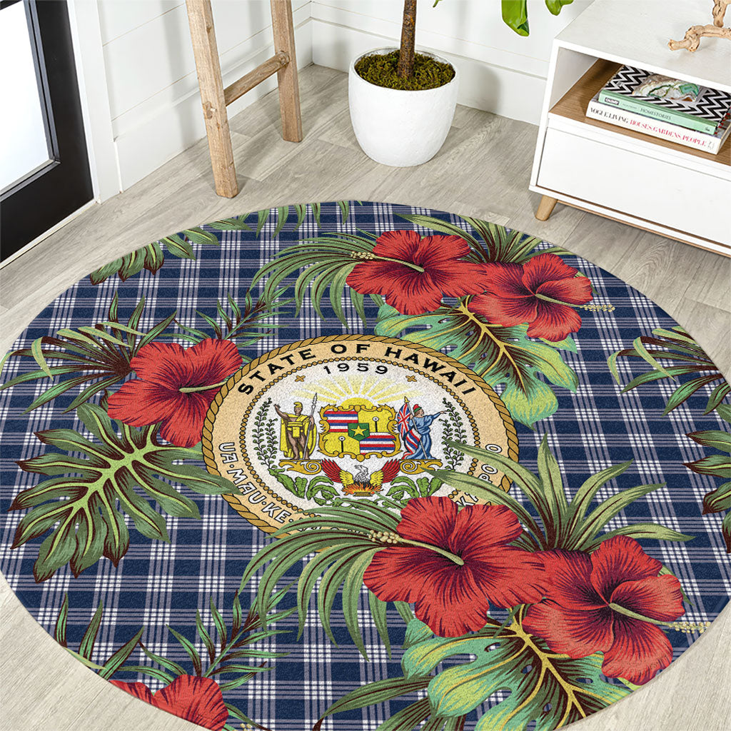 Vintage Hawaii Hibiscus Palaka Round Carpet Navy Color LT19 Navy - Polynesian Pride