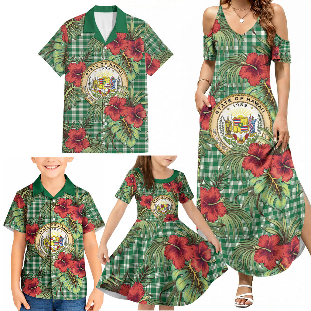 Vintage Hawaii Hibiscus Palaka Family Matching Summer Maxi Dress and Hawaiian Shirt Green Color LT19 - Polynesian Pride