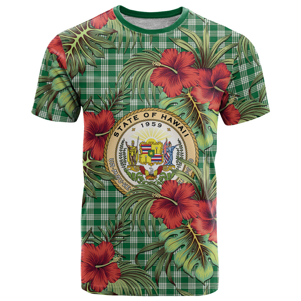 Vintage Hawaii Hibiscus Palaka T Shirt Green Color