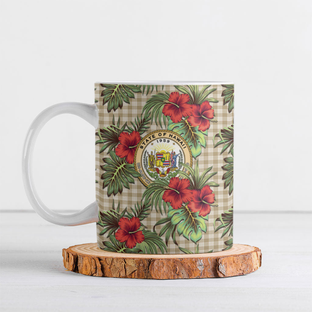 Vintage Hawaii Hibiscus Palaka Ceramic Mug Khaki Color LT19 Khaki - Polynesian Pride