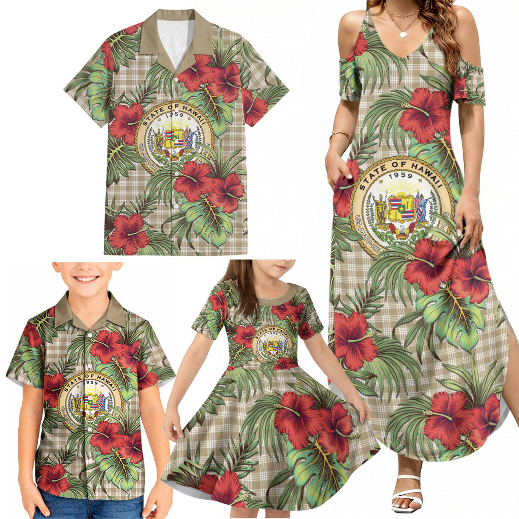 Vintage Hawaii Hibiscus Palaka Family Matching Summer Maxi Dress and Hawaiian Shirt Khaki Color LT19 - Polynesian Pride