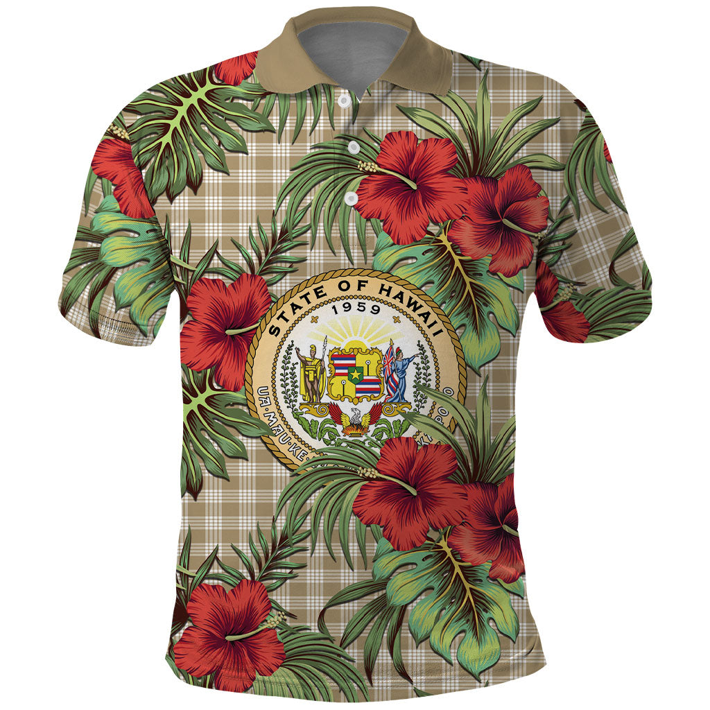 Vintage Hawaii Hibiscus Palaka Polo Shirt Khaki Color LT19 Khaki - Polynesian Pride