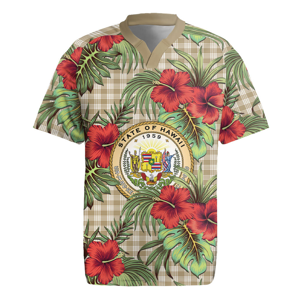 Vintage Hawaii Hibiscus Palaka Rugby Jersey Khaki Color LT19 Khaki - Polynesian Pride