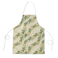 Hawaiian Pikake Maile Lei Apron Tiare Hibiscus Kalo Palapalai Leaf Beige