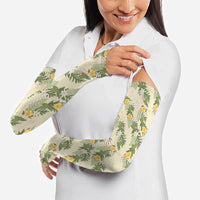 Hawaiian Pikake Maile Lei Arm Sleeves Tiare Hibiscus Kalo Palapalai Leaf Beige