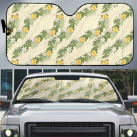 Hawaiian Pikake Maile Lei Auto Sun Shade Tiare Hibiscus Kalo Palapalai Leaf Beige