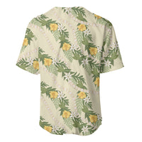 Hawaiian Pikake Maile Lei Baseball Jersey Tiare Hibiscus Kalo Palapalai Leaf Beige