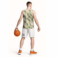 Hawaiian Pikake Maile Lei Basketball Jersey Tiare Hibiscus Kalo Palapalai Leaf Beige