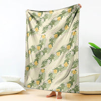 Hawaiian Pikake Maile Lei Blanket Tiare Hibiscus Kalo Palapalai Leaf Beige