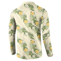 Hawaiian Pikake Maile Lei Button Sweatshirt Tiare Hibiscus Kalo Palapalai Leaf Beige