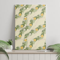 Hawaiian Pikake Maile Lei Canvas Wall Art Tiare Hibiscus Kalo Palapalai Leaf Beige