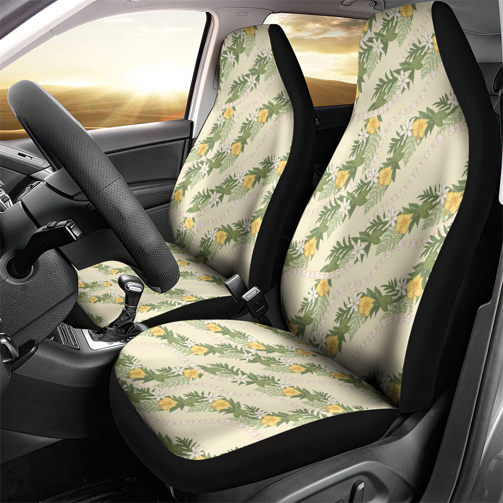 Hawaiian Pikake Maile Lei Car Seat Cover Tiare Hibiscus Kalo Palapalai Leaf Beige