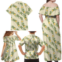 Hawaiian Pikake Maile Lei Family Matching Off Shoulder Maxi Dress and Hawaiian Shirt Tiare Hibiscus Kalo Palapalai Leaf Beige LT19 - Polynesian Pride