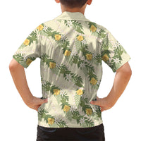 Hawaiian Pikake Maile Lei Family Matching Off Shoulder Short Dress and Hawaiian Shirt Tiare Hibiscus Kalo Palapalai Leaf Beige LT19 - Polynesian Pride