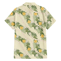 Hawaiian Pikake Maile Lei Family Matching Off Shoulder Short Dress and Hawaiian Shirt Tiare Hibiscus Kalo Palapalai Leaf Beige LT19 - Polynesian Pride