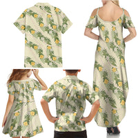 Hawaiian Pikake Maile Lei Family Matching Summer Maxi Dress and Hawaiian Shirt Tiare Hibiscus Kalo Palapalai Leaf Beige LT19 - Polynesian Pride